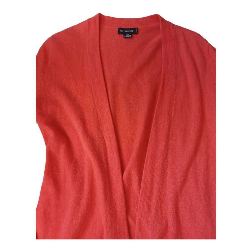 Holt Renfrew 100% Cashmere Women Long Cardigan Sweater Cable Orange Soft - Picture 2 of 4